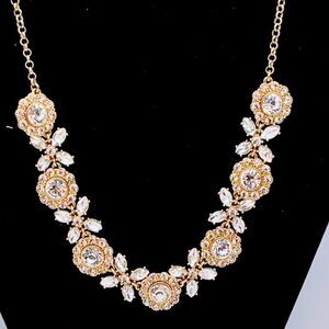 Nwt Gold-Tone Crystal & Stone Floral Statement Necklace, 17" + 2" Extender